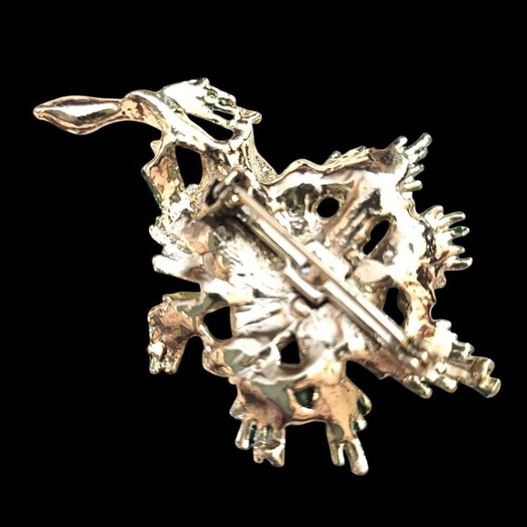 Vintage Gold-Tone Pine Bough & Pearl Brooch Pin Green Enamel Red Rhinestones - Picture 4 of 4